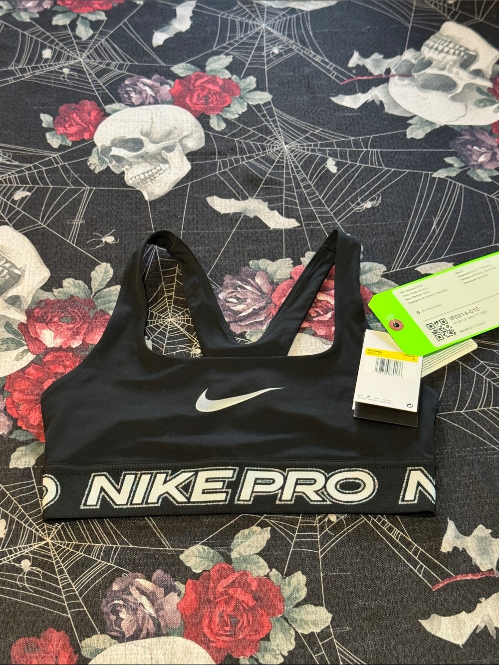 NWT NIKE PRO DRI FIT WOMENS ATHLETIC SAMPLE SPORTS BRA SILVER/BLK SZ SMALL RARE